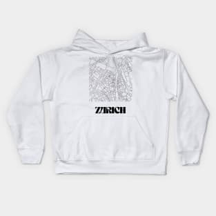 Retro Map of Zurich, Switzerland Minimalist Line Drawing Kids Hoodie